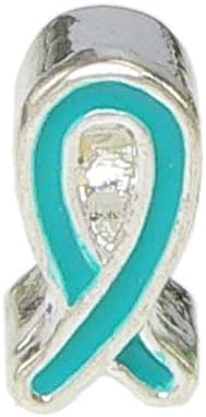 Find the Cure½ for Cervical Cancer Silver Plated Teal Enamel Support Ribbon Charm - Fits Major Name Bracelets