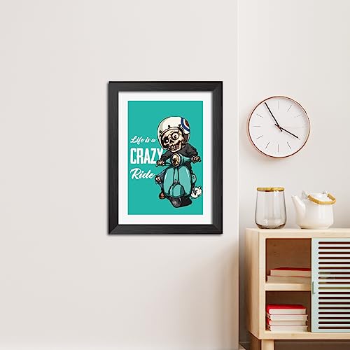 Image of TenorArts Motorcycle Riding Posters Photo Frame Bikers Bullet Rider Motivational Quotes Laminated Poster Framed Painting with Matt Finish Frames (9inches x 12inches) (Life is Crazy)