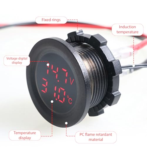 2 in 1 Voltmeter Thermometer Digital Anzeige,Temperaturtester Batteriewächter USB Auto Zigarettenanzünder Ladegerät Port für 12v SUV LKW Wohnmobil(Rot)