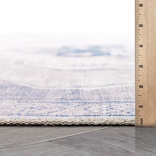 Rugshop Vintage Medallion Machine Washable Non Slip Area Rug Ideal for Living Room, Bedroom,Kitchen,Entryway,Dining Room,Office 5' x 7' Blue/Cream
