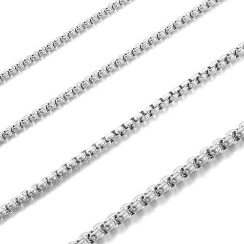 RWQIAN Herren Edelstahl Kette Silber 50CM Venezianierkette Männer Briolette Kette Box Halskette Breite 2MM für Damen