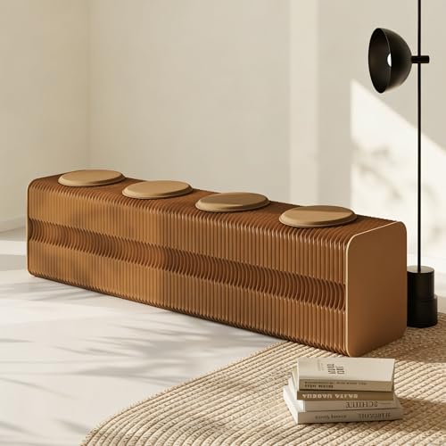 Image of Kraft Paper Rectangle Ottoman - Collapsible Stool with 3 Cushions, 330 lbs Honeycomb Folding Bench, Aesthetic Portable Stool, Entryway Bench & Space-Saving Vanity Seat (Brown-B, 4 Seats)