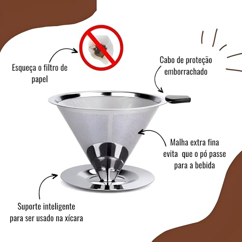 Coador De Café Reutilizável Em Aço Inoxidável, Malha Ultrafina, Alça Antiderrapante, Lavável, Sem Ne