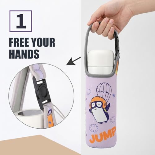 Image of HASTHIP Child Water Bottle Bag with Quick Release Buckle Strap, Neoprene Insulated Water Bottle Holder Carrier Sling Pouch for 300 to 500ml Bottles, School Travel Outdoor Sports and Daily Use