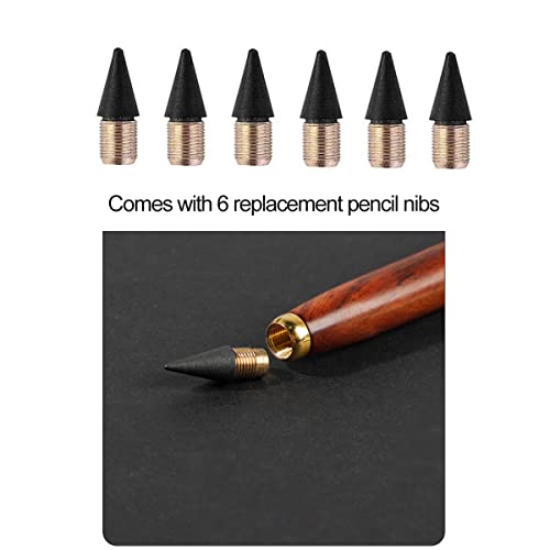 SIPLIV 6Pcs Inkless Everlasting Pencil Wooden Inkless Signature Pencils Unlimited Writing Pencil With 6Pcs Replacement Pen Heads - Image 4
