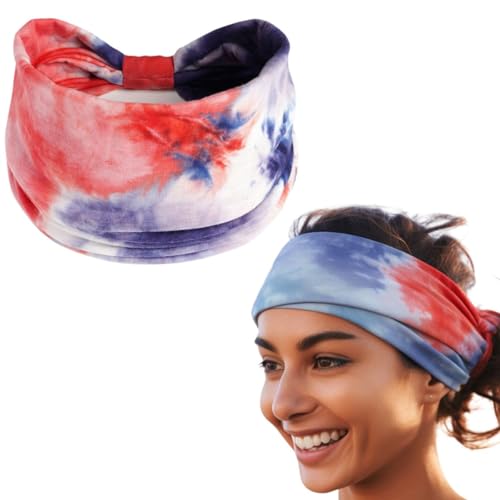 Image of XFYT Ultra Wide Workout Fashion Hair Bands | Super Soft Stretch Microfibre high absorbtion Wide Head Band for Women Girls Yoga Sports Fitness Gym (Crimson Blue)
