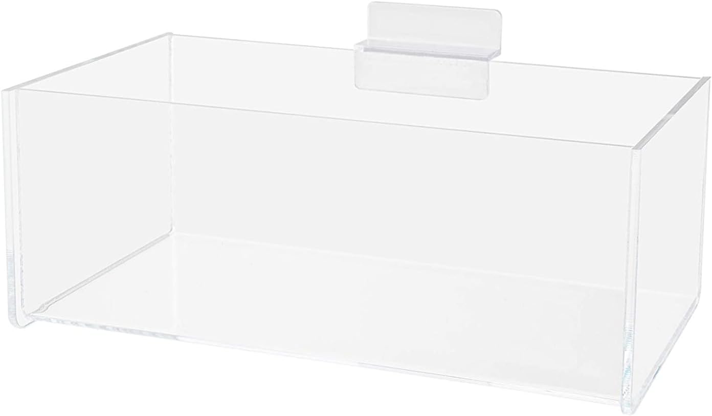Slatwall 8" x 4" Clear Acrylic Storage Organizer Bin Hanging Display Shelf Caddy Multi Use Supply Holder for Retail Stores and Offices by Marketing Holders