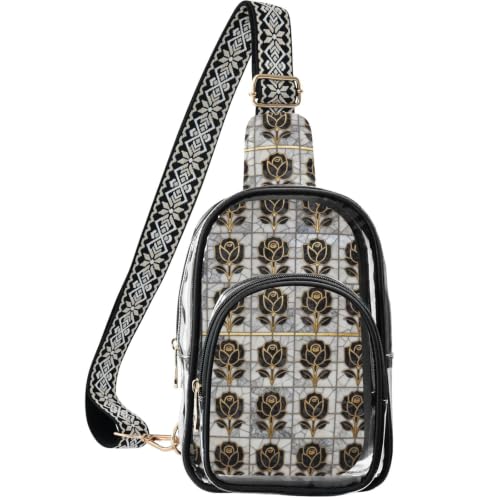Bolso cruzado para conciertos linqin con frontal transparente y rejilla rosa gótica