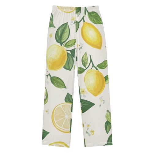 Lemon with Leaf Boys Long Pants Soft Trousers Elastic Waist Kids Lounge Bottoms with Pockets S-XL