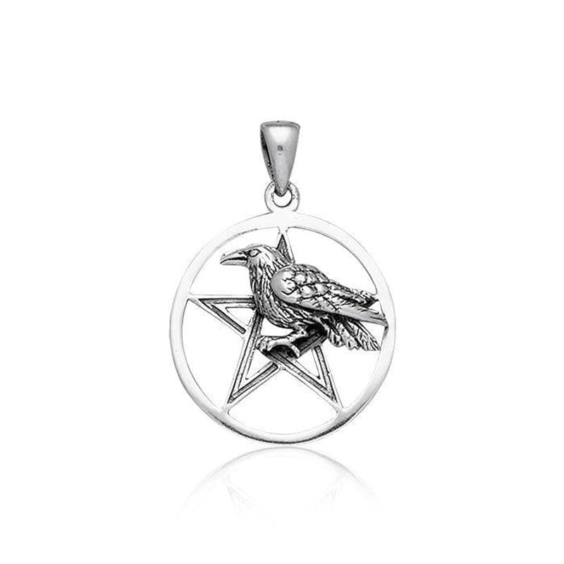Pendentif pentacle corbeau argent amulette de protection spirituelle
