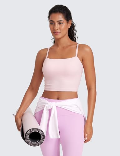 Image of CRZ YOGA Butterluxe Cami Crop Tank Tops | Light Support, Removable Pads, Yoga, Extremely Soft, Square Neck, Spaghetti Straps, Longline Sports Bras for Women
