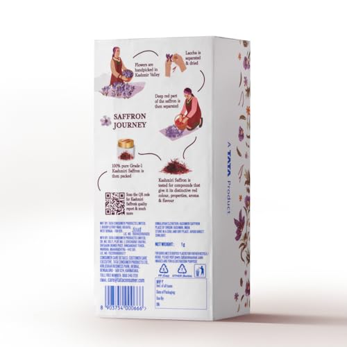 Himalayan Elevation Original Kashmiri Saffron/Kesar, 1 Gram, A TATA product, Certified Grade-1 Pure Kashmiri Kesar, Food & Pooja