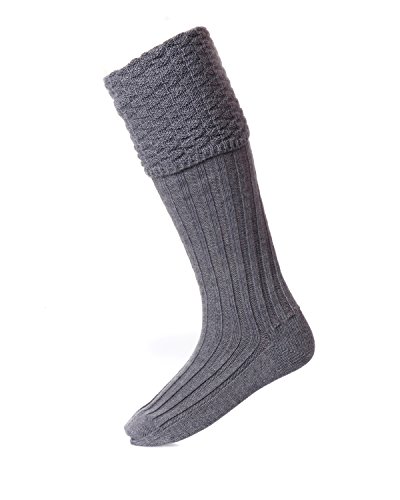 Mid Light Grey Bubble Top Pipe Band Piper Knit Merino Wool Kilt Hose Socks