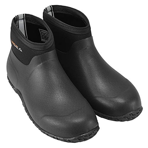 Image of HISEA Men's Ankle Rain Boots, Waterproof Rubber Garden Boots Insulated Neoprene Mud Shoes, Slip-On Outdoor Work Booties for Gardening Farming Fishing Hunting Yard and Lawn Chore