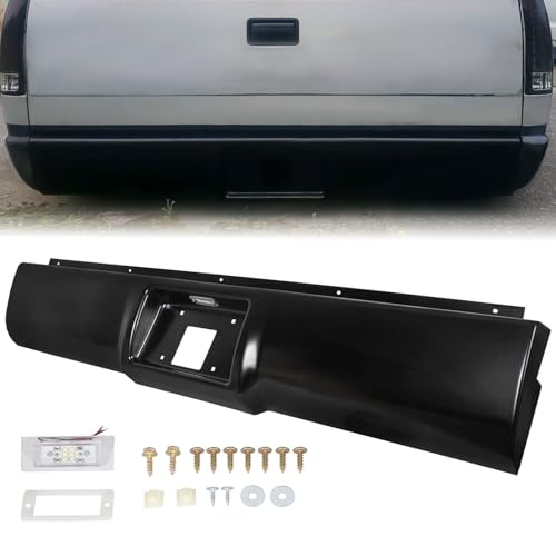 Rear Roll Pan Bumper Steel W/Light & Box Compatible With 1988 1989 1990 1991 1992 1993 1994 1995 1996 1997 1998 Chevy C1500 C2500 C3500 K1500 K2500 K3500