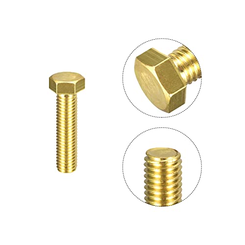 Image of uxcell Brass Hex Bolts, 1 /2-13x2 2pcs Fully Thread Grade 4.8 Solid Brass Hexagon Head Bolt Machine Screws for Machinery