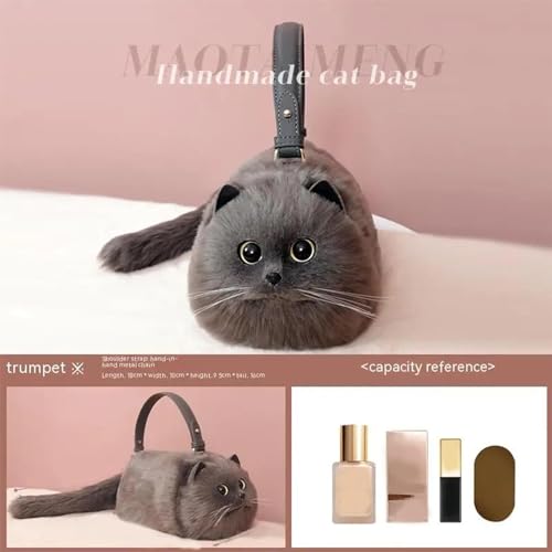 Cute Plush Cat Bag - Plush Cat Shoulder Bag | Handmade Realistic Cat Plush Bag | Puffy 3D Eyes Cat Shoulder Bag | Handmade Realistic Cat Bag | Cat Shaped Bag For Women3