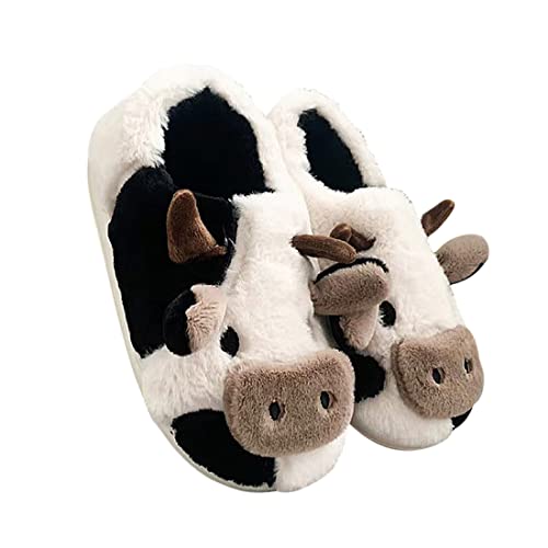 NIBESSER Cow Slippers for Women - Fuzzy Plush Comfy Winter Warm Cozy Animal House Sliders - Thick Sole Soft Pillow Slippers - Novelty Shoes for Indoor Outdoor