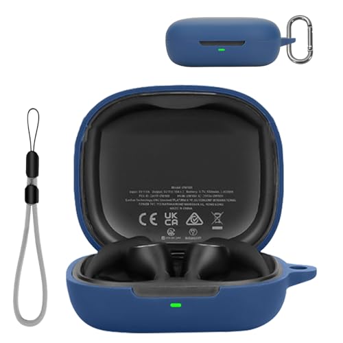 EarFun OpenJump 用 ケース カバー【YANMONGI】ワイヤレス イヤーホン シリコン保護ケース ーチェーン付き 充電ケースカバー 可視LEDライト 耐衝撃 落下防止 防水 防塵 指紋防止 キズ防止 (ブルー)