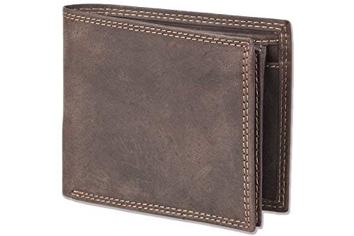 Woodland Original Querformat-Lederbörse NFC/RFID-Blocker Schutz Naturbelassenes, weichem Büffelleder Dunkelbraun/Vintage