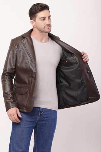 Image of Wolver Men's PU Leather Blazer, Casual Party, 2-Button