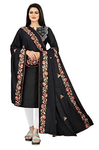 Hijab for Women Traditional Embroidered Cotton Dupatta Shawl Black Scarf Soft Long 2.25Meter Wrap Scarves