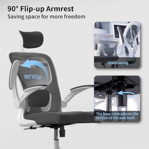 Image of Monhey Ergonomic Office Chair, 90-125 Tilt Back Home Desk Chair with 360 Swivel & Mute Wheels, High Back Mesh Computer Chair for Adults with Lumbar Support, 330 LBS Capacity(02White+Grey)
