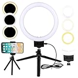 Flybiz LED Luz de Anillo con Trípode Palillo de Selfie, Mini luz de Anillo LED de Escritorio Regulable de 10W 2800K-5500K, Video de Youtube y Maquillaje Selfie, Kit de Luces de Anillo