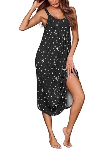 Image of Ekouaer Women's Sleeveless Nightgown Long Nightgowns for Women Full Slip Soft Nightshirt Wide Strap Sleepwear Lounge Dresses