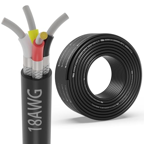 18 Gauge 4 Conductor Shielded Wire 100FT, UL2464 18 AWG 4 Shielded Cable