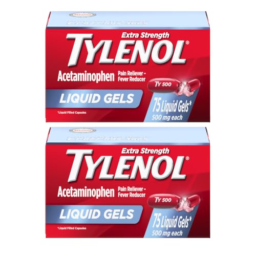 Image of Tylenol Extra Strength Liquid Gels, 500mg Acetaminophen, 2 x 75 ct | Pain Reliever & Fever Reducer for Adults, Fast-Acting Liquid Gel Capsules, Headaches & Minor Pain Relief, Twin Pack