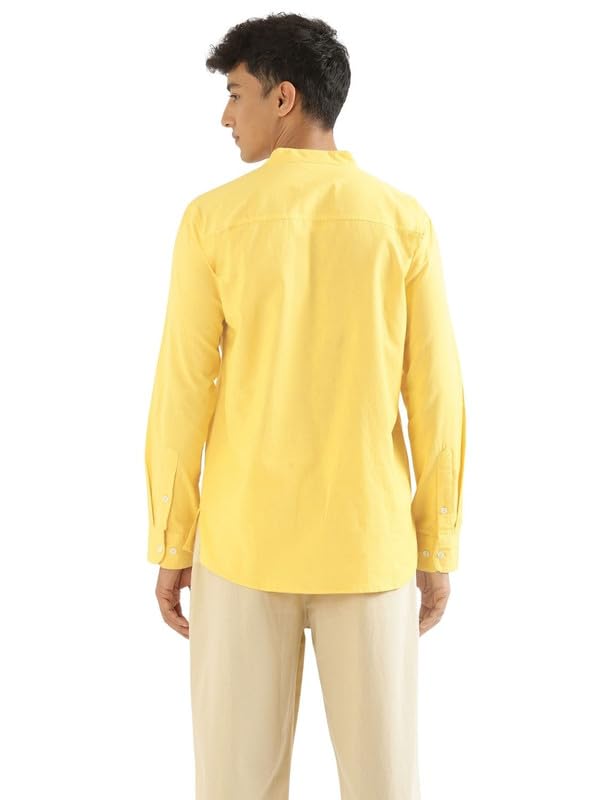 Image of SAADAA Men's Short Kurta - Linen Cotton Blend, Airy Fabric, Regular Fit, Mandarin Collar, Solid Color - Casual, Festive & Ethnic Wear