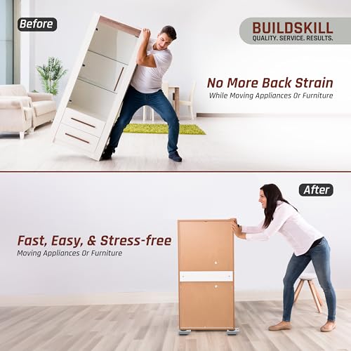 Image of BUILDSKILL 5 Pcs Furniture Lifter and Mover Tool Set | 360 Rotating Pads | Anti-Slip Grip | Heavy Duty Solid Steel Construction - Furniture Shifting Tool for Appliance Moving - Supports Up to 150kg