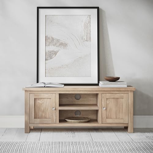Farrow 120cm Large TV Unit | Roseland Furniture Painted Solid Wooden Oak Top Television Cabinet Stand Suitable for TVs up to 54 inches for Living Room or Bedroom, Fully Assembled - Image 3