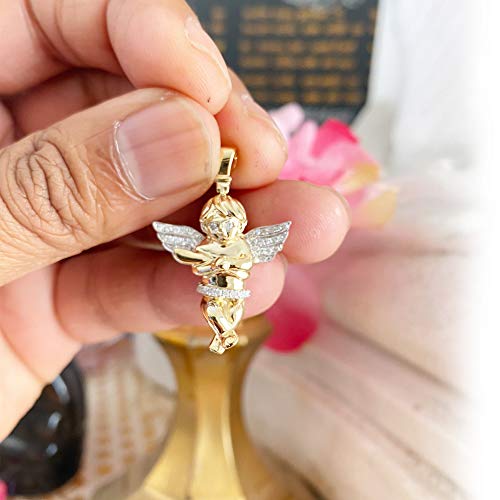 Tgdj 10K Yellow Gold 0.20 Ct Diamond Mini Praying Angel Piece Pendant Charm #TOP1