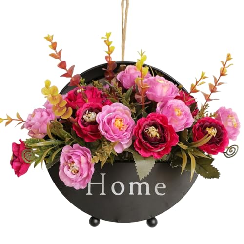 Sertay Metallo Appeso Vasi Fiori, Secchio Fiori Forma Anello, Piantare Vaso Sospeso, Cesti Appesi Interno, Adatto per la Decorazione della Parete Come Soggiorno, Camera da Letto, Portico (Nero)