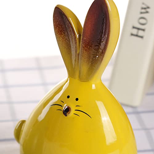 Figuras de conejos de cerámica decorativos para escritorio miniatura 5