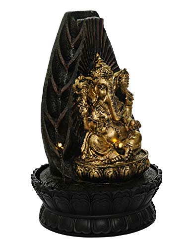 Image of Polyresin Chocolate Colour Table Top Indoor Rock Finish Waterfall Fountain for Home Decor with LED Lights, Speed Controller Pump & Crystal Ball (Size: 25.5 x 21 x 18.5CM | Wt: 1145grm)