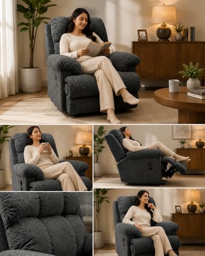 Image of Recliner Chair for Living Room | Comfortable Upholstered Single Seater Sofa with Ergonomic Backrest, Plush Armrests, Spacious Seat and Wooden Frame | Modern Recliner for Bedroom