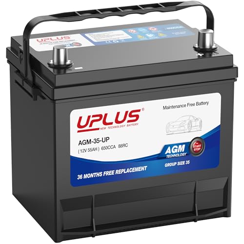 UPLUS BCI Group 35 Car Battery, Maintenance Free 12V 55Ah Premium AGM Automotive Start-Stop Batteries 650CCA, 88RC