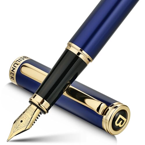 Image of BEILUNER Blue Fountain Pen,Stunning Luxury Pens with 24K Gold Accents, Gorgeous 24K Gilded Nib(Extra Fine), Fancy Pen Gift for Men&Women -Ink Converter-Elegant, Reliable,Graduation Presents, Nice Pen