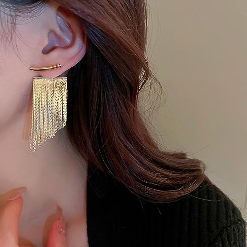 Gold Silver Tassel Earrings for Women Long Statement Ear Jackets Earrings Trendy Front Back Drop Dangle Bridal Fringe Formal Wedding Parties Earrings2