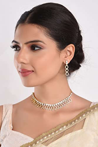 Image of Fancy White Choker Necklace Earrings Set for Women