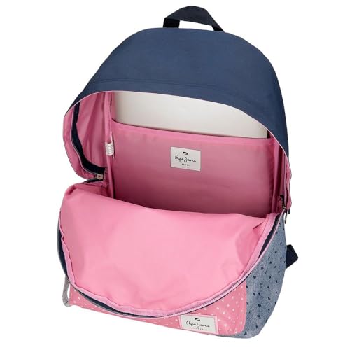Pepe Jeans Joumma Bags - Zaino Da Scuola, Blu E Rosa, In Poliestere, Spallacci Regolabili, Per Un Comodo Trasporto, Vari Scomparti, Con Portachiavi Pompon, Multicolore, Zaino 42 - 4