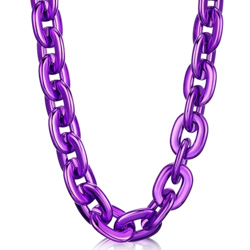 Remuuly Plastic Chain Necklace Chunky Big Fake Necklace Hip Hop Rapper Giant Turnover Chain Costume for Halloween(39 Inches Purple)