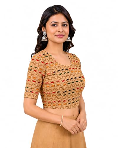 Image of Colorful Street Cotton Stretchable Round Neck Printed Blouse