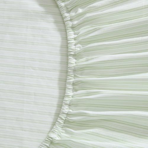 Image of Laura Ashley - King Sheet Set, Crisp & Cool Cotton Percale Bed Sheets, Deep Pockets, Striped Bedding with Matching Fitted Sheet & Pillowcases (Bedford Skinny Stripe Green)