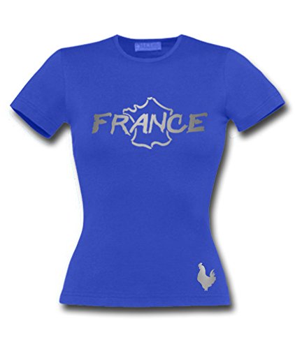 T-Shirt France Bleu pour Femme au Marquage Argenté Lumineux DASHOP