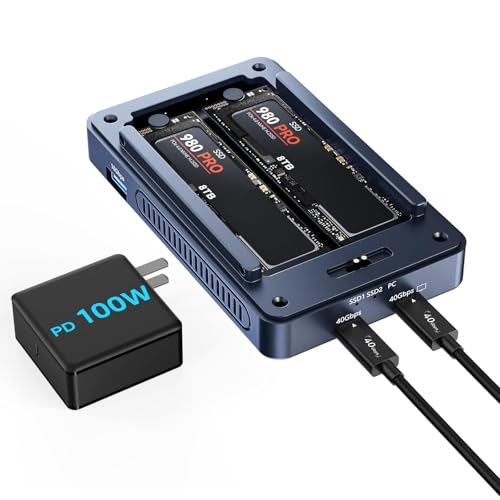 Image of ACASIS 40Gbps M.2 NVMe SSD Enclosure, Cooling Fan, Compatible with Thunderbolt 4 /3 /USB4, Tool-Free, Aluminum Dock Dual Monitor, Support Software RAID, 2 USBC 40Gbps for M1 /M2 /Windows