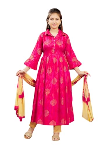 Image of Aarika Girls Cotton Regular Fit -Rani Printed Kurti